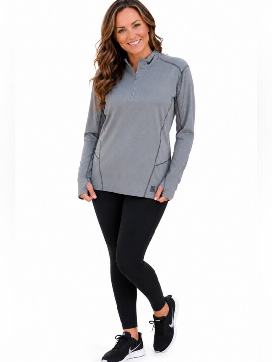 Nike Tops - Nike Pro Hyperwarm Dri-FIT 1/4 Zip Gray Pullover Thumb Holes Women's Med Fitted